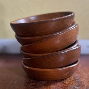 Vintage honey maple Wooden Salad 6 Inch Bowls Set Of 6 ( Vermont